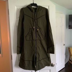 Prairie Underground Sz M fleece hoodie jacket olive green organic cotton EUC